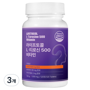 라이프토콜 L 티로신 500 비타민, 120정, 3개