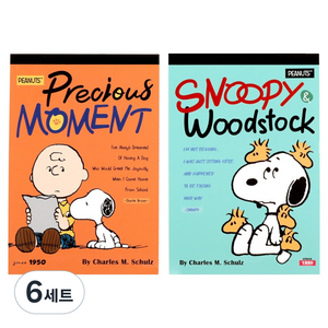 피너츠 스누피 커버 메모패드 2종 세트, 민트, 오렌지, 100매, 6세트
