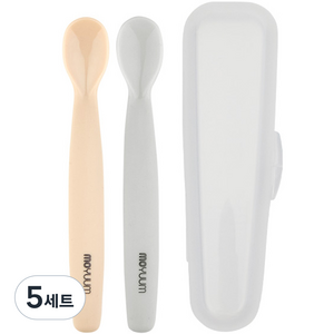 모윰 프리미엄 실리콘 이유식 스푼 2종 + 케이스, 베이지 + 그레이, 5세트