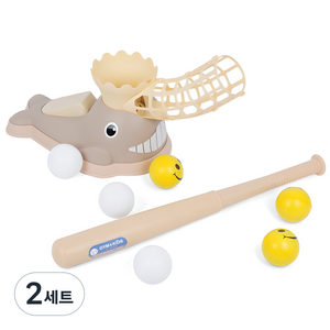 아이워너 아동용 짐앤키즈 고래 팝업 야구 배팅 놀이 세트, 베이지, 2세트