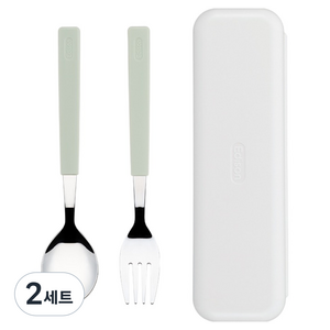 에디슨 2단계 스텐 스푼포크케이스세트, 민트, 2세트, 스푼 + 포크 + 케이스