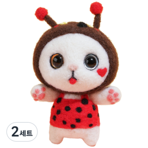 후니마켓 DIY 펠트 세트 고양이 46무당벌레 열쇠고리, 혼합색상, 2세트