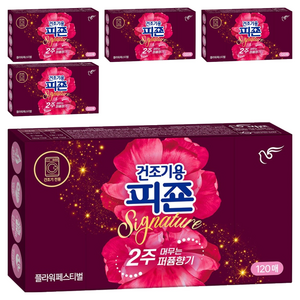 피죤 건조기용 시트 섬유유연제 시그니처 플라워페스티벌 본품, 120개입, 5개