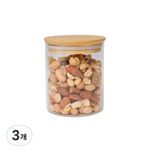 인블룸 원목뚜껑 원형 내열유리병, 500ml, 3개
