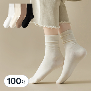 에델린 프리미엄 데일리 무지 중목 양말 세트, 화이트+아이보리+카키+블랙, 100개