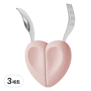 모윰 자기주도 하트 이유식 스푼 포크 세트, 코튼캔디, 3세트
