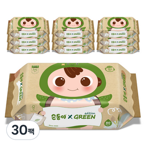 순둥이 그린 에디션 물티슈 리필형, 55g, 80매, 30개