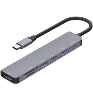홈플래닛 7포트 USB3.0 멀티허브 DeX 지원 4K 미러링 HUB7C-L, 그레이, 1개