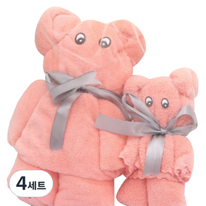 선물용 곰돌이 바스 비치 타월 대형 + 소형 세트, 핑크, 4세트