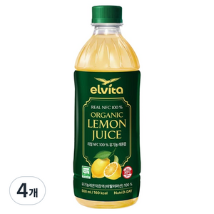 뉴트리디데이 엘비타 리얼 NFC 100% 유기농 레몬즙, 500ml, 4개