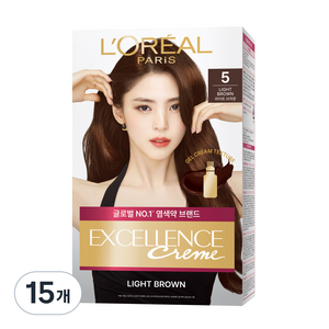로레알파리 엑셀랑스 크림 염색약 빗캡형, 5호 라이트 브라운, 15개