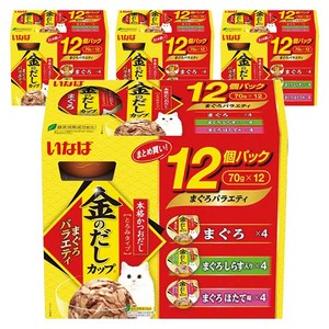 이나바 고양이 금빛육수컵 버라이어티 간식캔 3종 x 4p 세트, 참치, 70g, 48개