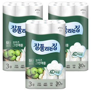 잘풀리는집 브리즈 그린애플 3겹 화장지, 25m, 30개입, 3개