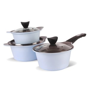 키친웰 벨로스 세라믹 코팅 냄비 3종 뚜껑 랜덤발송, 스카이블루, 양수냄비 16cm + 20cm + 편수냄비 18cm, 1세트