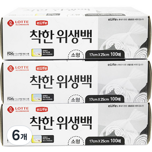 롯데 이라이프 착한 위생백 소형 17 x 25 cm, 소(S), 100개입, 6개
