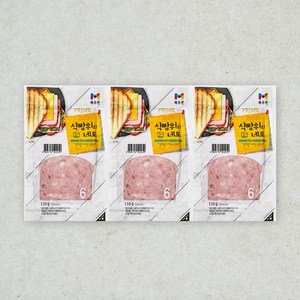 프라임 식빵위의 네모 햄, 3개, 110g