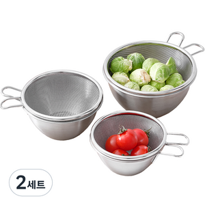 리본제이 뉴미니 숏핸들 스텐 믹싱볼 3종 + 채반 3종 세트, 2세트