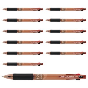 자바펜 제트3볼 3색 볼펜 0.38mm, 브라운, 12개