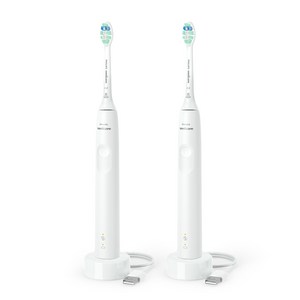 필립스 소닉케어 3100 시리즈 더블 핸들 음파 전동칫솔, HX3675/23, 화이트, 1개
