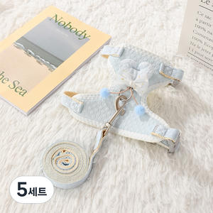 요런개 강아지 프리티 리본 하네스 + 리드줄 세트 메쉬형, 02 스카이, 5세트