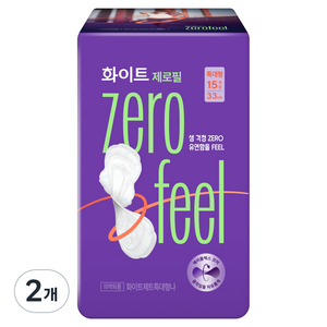 화이트 제로필 날개형 생리대, 특대형, 15개입, 2개