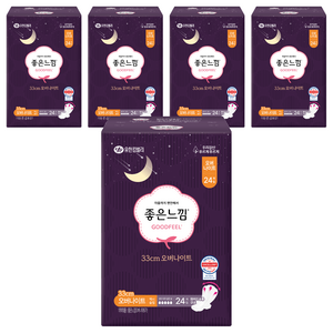 좋은느낌 오리지널 생리대 날개형, 오버나이트, 24개입, 5개