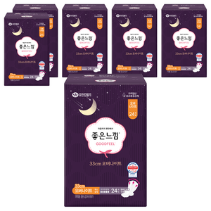좋은느낌 오리지널 생리대 날개형, 오버나이트, 24개입, 6개