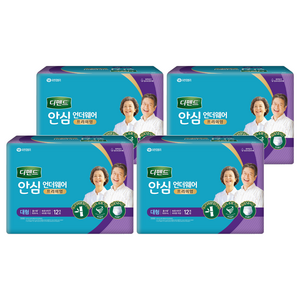 디펜드 남녀공용 안심 언더웨어 프리미엄 성인기저귀, 대형, 12개입, 4개
