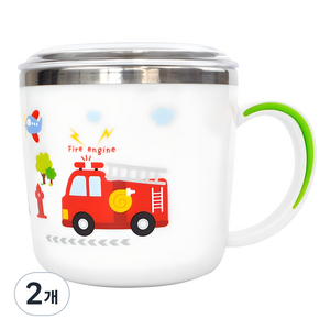 키친유 부릉부릉 유아동 논슬립 스텐 뚜껑컵, 혼합색상, 2개, 280ml