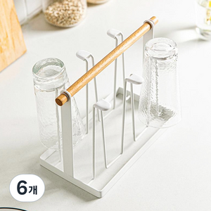 바른리빙 원목 컵걸이 꽂이, 화이트, 6개