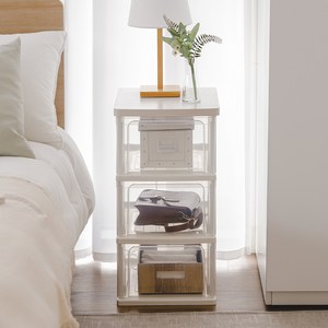 아이리스 우드 슬림 서랍장, 화이트 + 투명, 3단