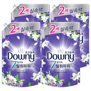 다우니 초고농축 7일지속 탈취파워 섬유유연제 화이트티와 릴리 리필, 1.6L, 4개