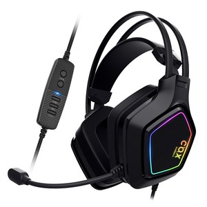 COX SCARLET 가상 7.1 RGB 진동 노이즈캔슬링 마이크 게이밍 헤드셋, 블랙