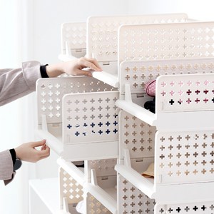 올리빙 국내 제조 크로스 접이식 슬라이딩 리빙박스, 화이트, 4개
