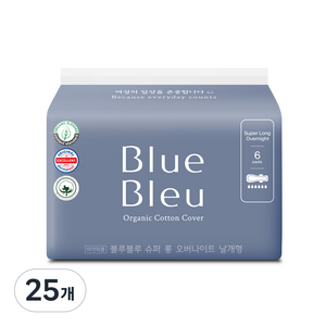 블루블루 유기농 순면커버, 오버나이트, 6개입, 25개