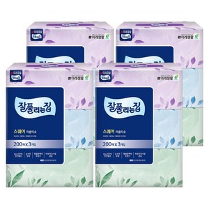 잘풀리는집 스퀘어 천연펄프 미용티슈 2겹, 12개, 200매