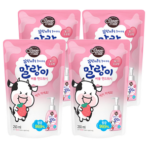 샤워메이트 말랑카우 버블 핸드워시 딸기 우유향 리필, 250ml, 4개