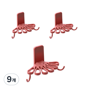 셀렉숀 주방 핸드타올 행주 걸이 후크, 레드, 9개