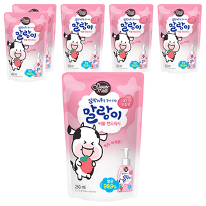 샤워메이트 말랑카우 버블 핸드워시 딸기 우유향 리필, 250ml, 6개