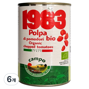 캄포 유기농 촙트 토마토 통조림, 6개, 400g