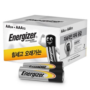 에너자이저 알카라인 종이팩 AA건전지 24입 + AAA건전지 12입, 36개입, 1세트