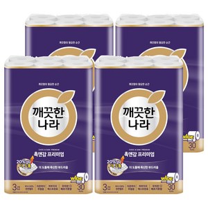 깨끗한나라 천연펄프 3겹 촉앤감 프리미엄 롤화장지, 30m, 30개입, 4개