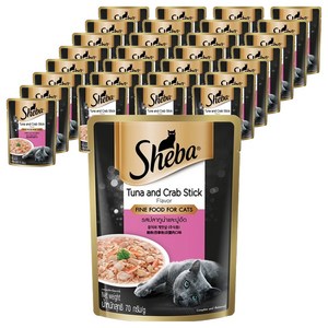 쉬바 고양이 주식 파우치, 참치+게살, 70g, 48개