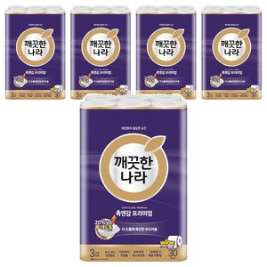 깨끗한나라 천연펄프 3겹 촉앤감 프리미엄 롤화장지, 30m, 30개입, 5개