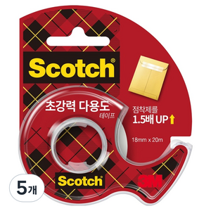 스카치 초강력 다용도 테이프 디스펜서 18mm x 20m, 투명, 5개