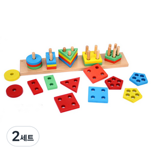 키움하우스 원목 5단계 링 끼우기, 빨강 + 파랑 + 노랑 + 녹색, 2세트