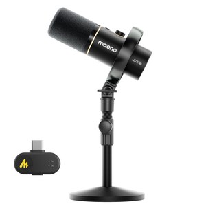 마오노 무선 하이브리드 팟캐스트 마이크로폰 다이나믹 마이크, 블랙, PD200W