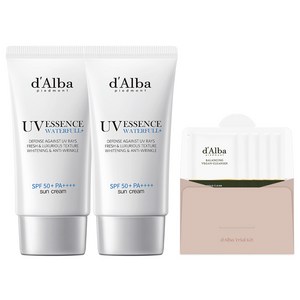 [비건뷰티] 달바 워터풀 에센스 선크림 SPF50+ PA++++ 50ml x 2p + 밸런싱 비건 젤 클렌저 3ml x 5p 세트, 1개 골드박스 특가