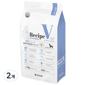 유한양행레시피브이 강아지 처방식 사료, 피부/피모+알러지, 1.2kg, 2개
