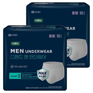 디펜드 맨 언더웨어 성인기저귀 슬림, 중형, 10개입, 2개